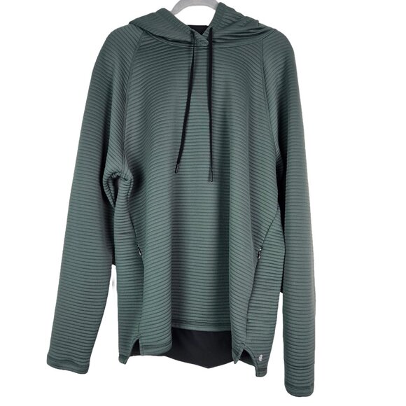 Zella Tops - Z by Zella Ribbed Pullover Hoodie Top Gray/Olive Green 2X